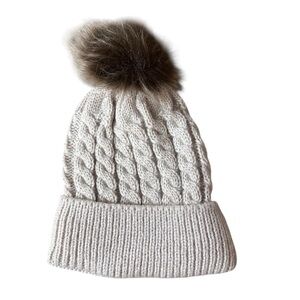 Baby Tan Knit Beanie With Pom Pom